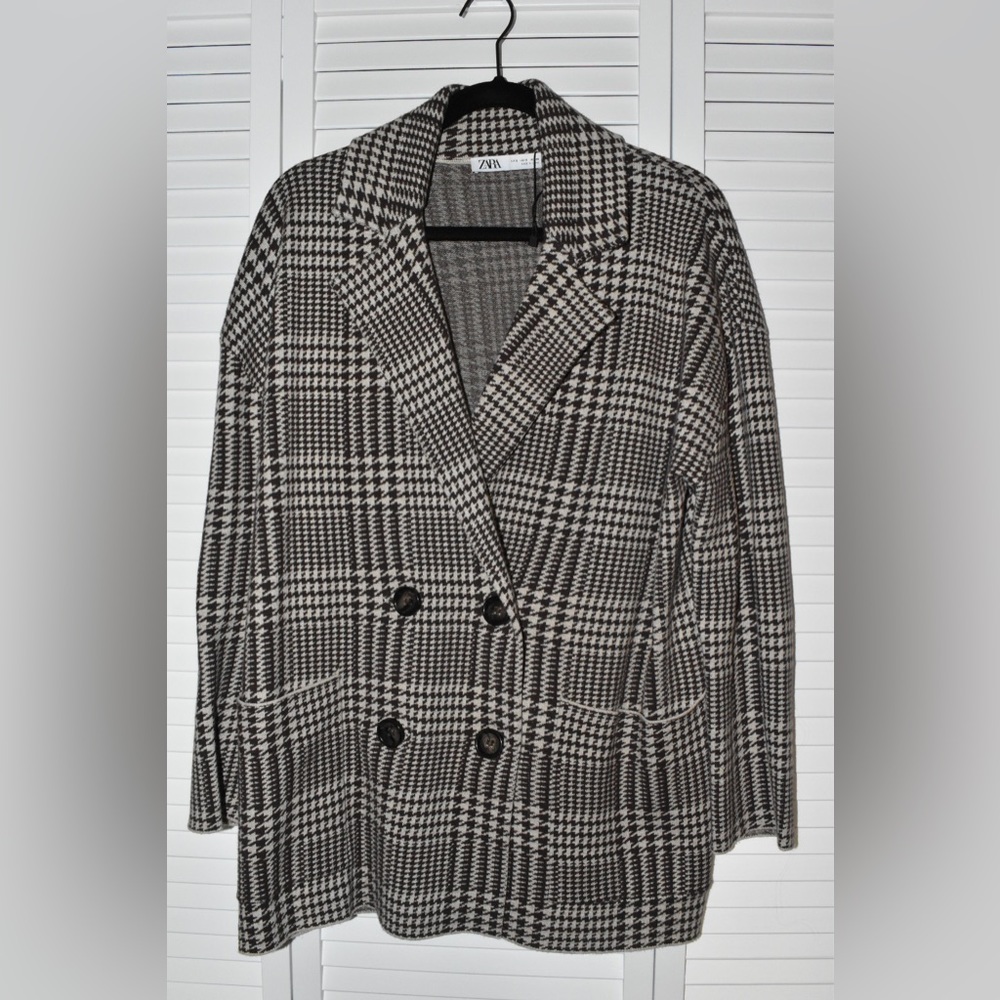 Zara oversized  Blazer for Women in Brown and Cream color size S